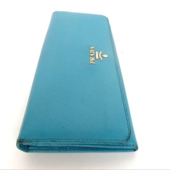 Prada Safiano Teal Blue Long wallet